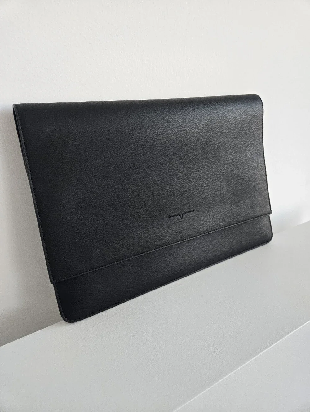 Black Leather Laptop Sleeve - Professional Portfolio 13